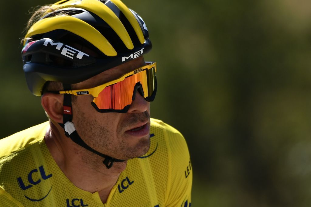 Team UAE Emirates rider Norways Alexander Kristoff wearing the overall leaders yellow jersey L rides during the 2nd stage of the 107th edition of the Tour de France cycling race 187 km between Nice and Nice on August 30 2020 Photo by Marco Bertorello AFP Photo by MARCO BERTORELLOAFP via Getty Images