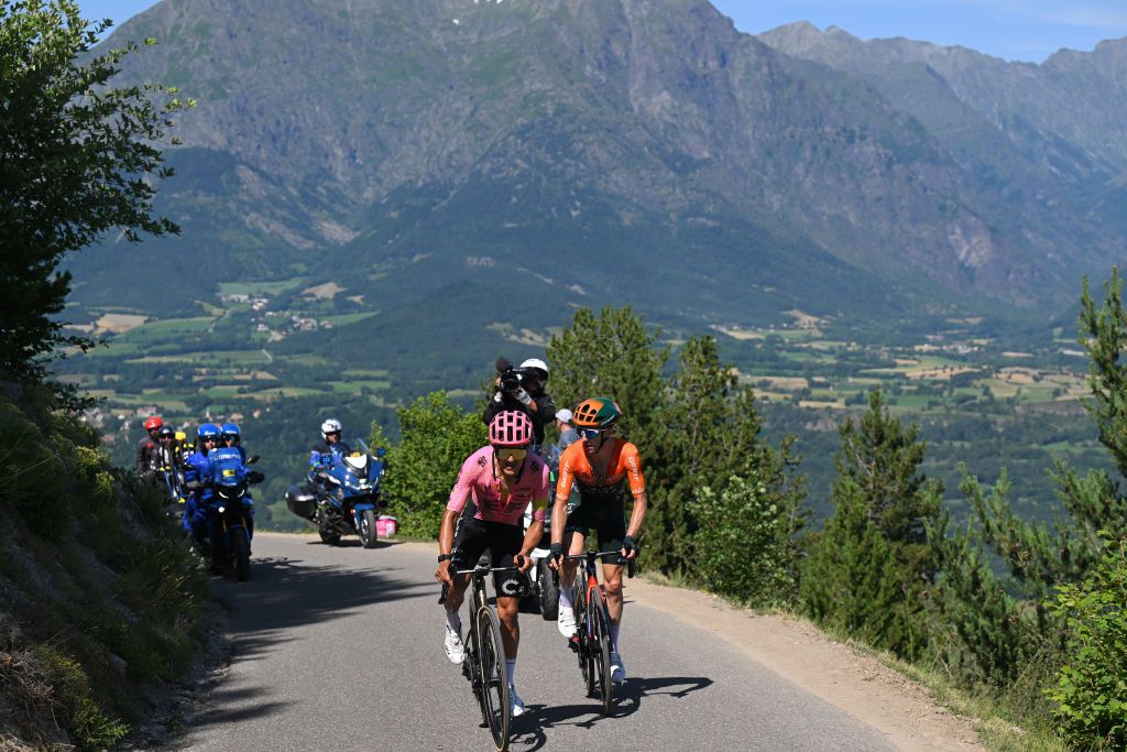 SUPERDEVOLUY LE DEVOLUY FRANCE JULY 17 LR Richard Carapaz of Ecuador and Team EF Education EasyPost and Simon Yates of The United Kingdom and Team Jayco AlUla compete in the breakaway during the 111th Tour de France 2024 Stage 17 a 1778km stage from SaintPaulTroisChateaux to Superdevoluy 1500m UCIWT on July 17 2024 in Superdevoluy Le Devoluy France Photo by Tim de WaeleGetty Images