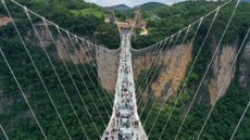 An aerial view of the Zhangjiajie Glass Bridge