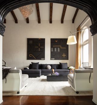 large wall art in a grand living room