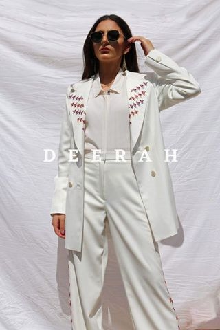 embroidered white suit