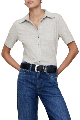 Silky Cotton Button-Down Shirt (Was $65) 