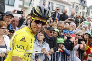 Peter Sagan (Tinkoff) at the start line of stage 3 in yellow