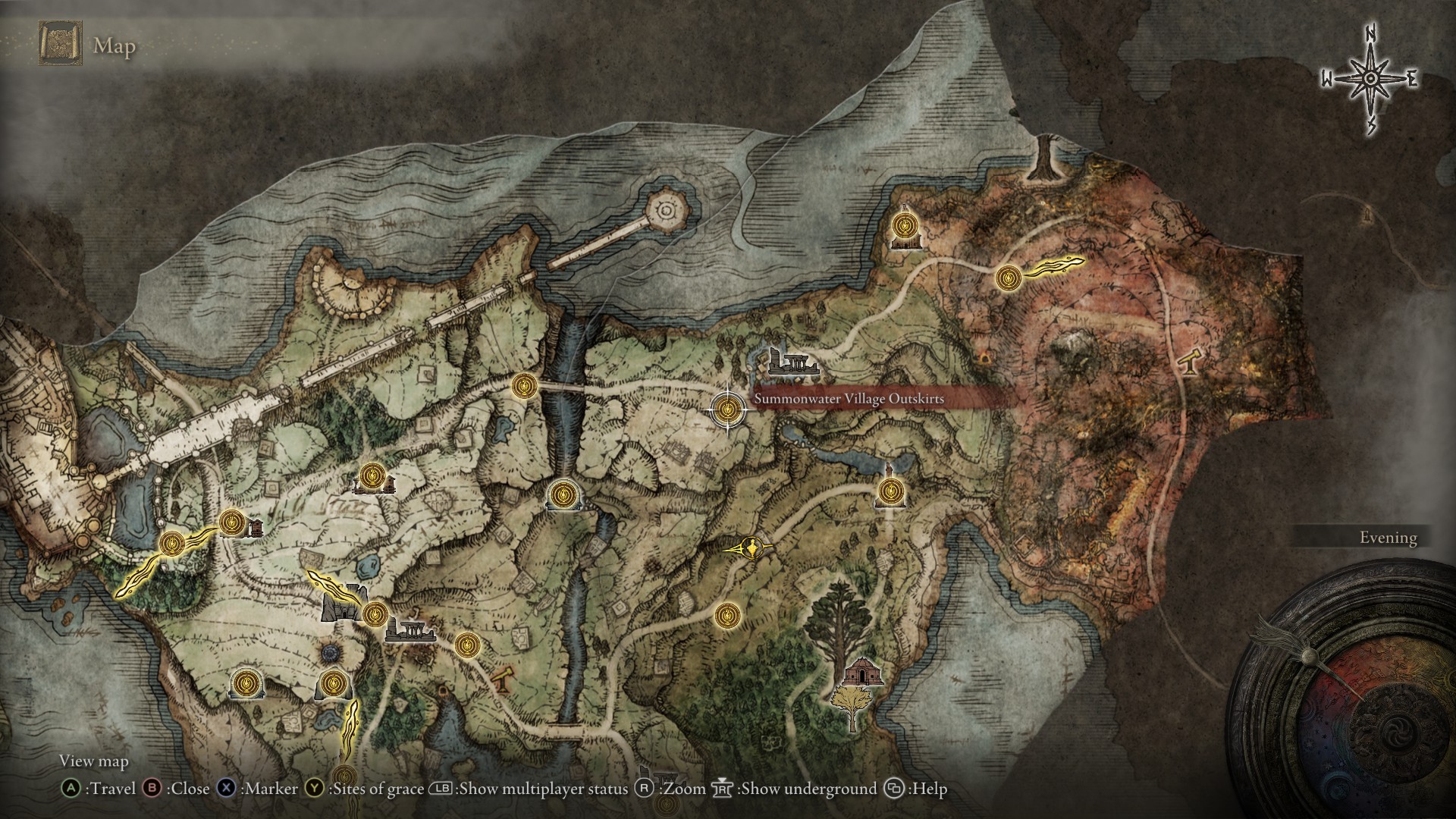 Elden Ring map location - Summonwater Village Outskirts Site of Grace