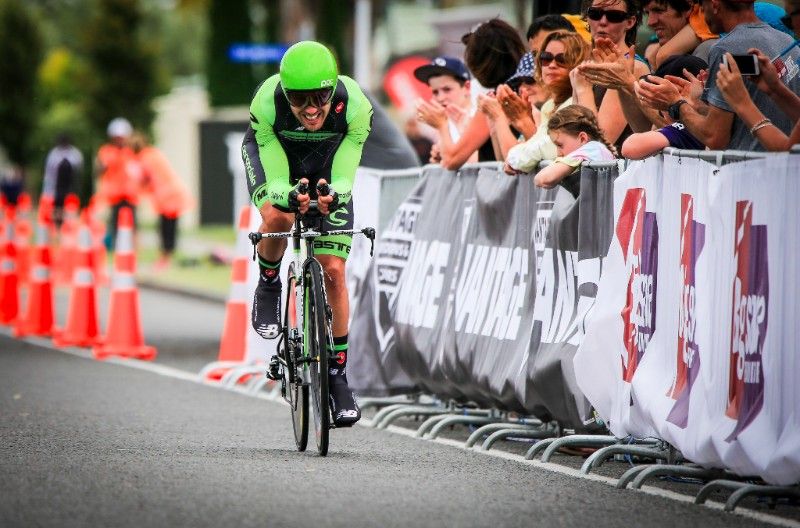 Patrick Bevin on his way to the New Zealand time trial title