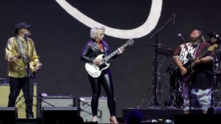 Eric Gales, Samantha Fish and Christone "Kingfish" Ingram perform onstage during Day 1 of Eric Clapton's Crossroads Guitar Festival at Crypto.com Arena on September 23, 2023 in Los Angeles, California