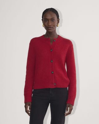 The Crew Cardigan in Red Alpaca