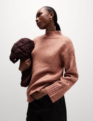 Textured Funnel Neck Jumper With Alpaca Wool