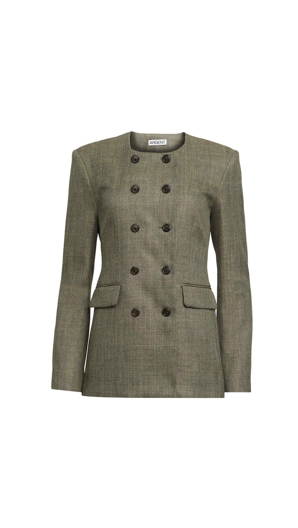 Argent, Double-Breasted Crewneck Blazer in Herringbone | Ash