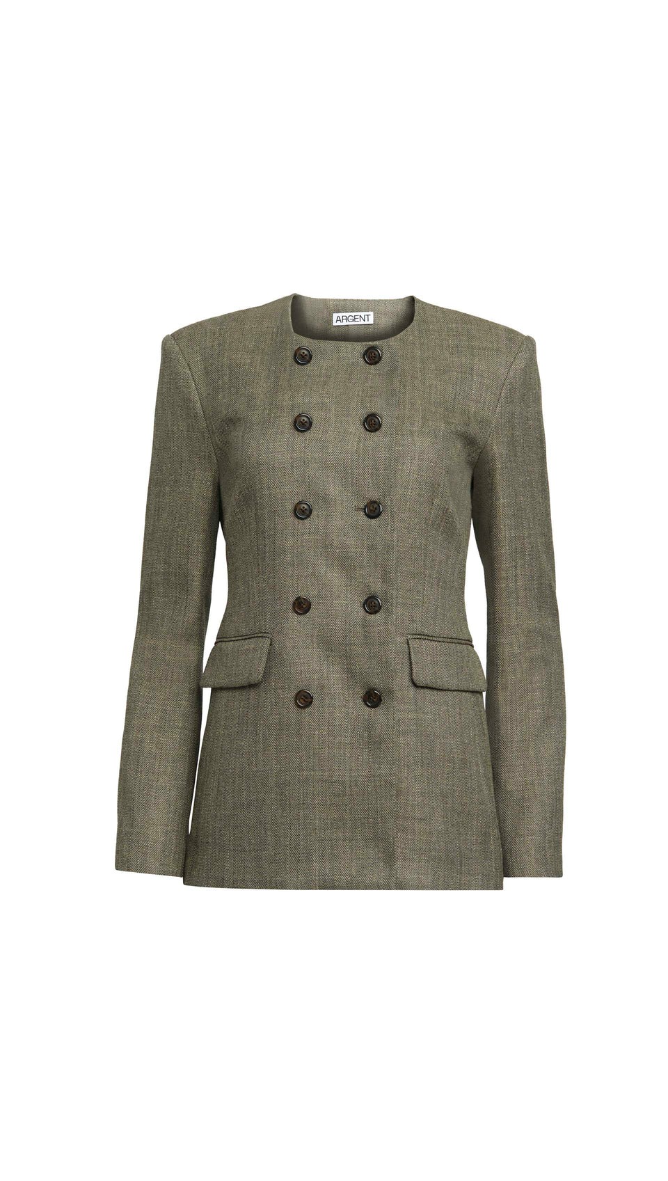 Argent, Double-Breasted Crewneck Blazer in Herringbone | Ash