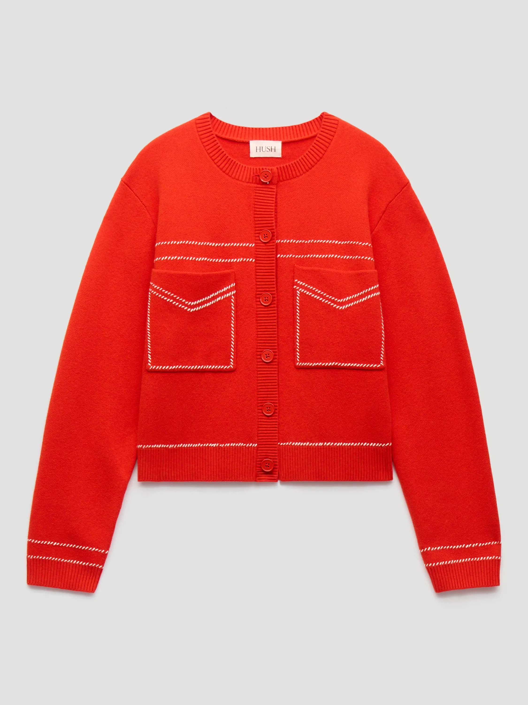 Hush Contrast Stitch Cardigan, Red