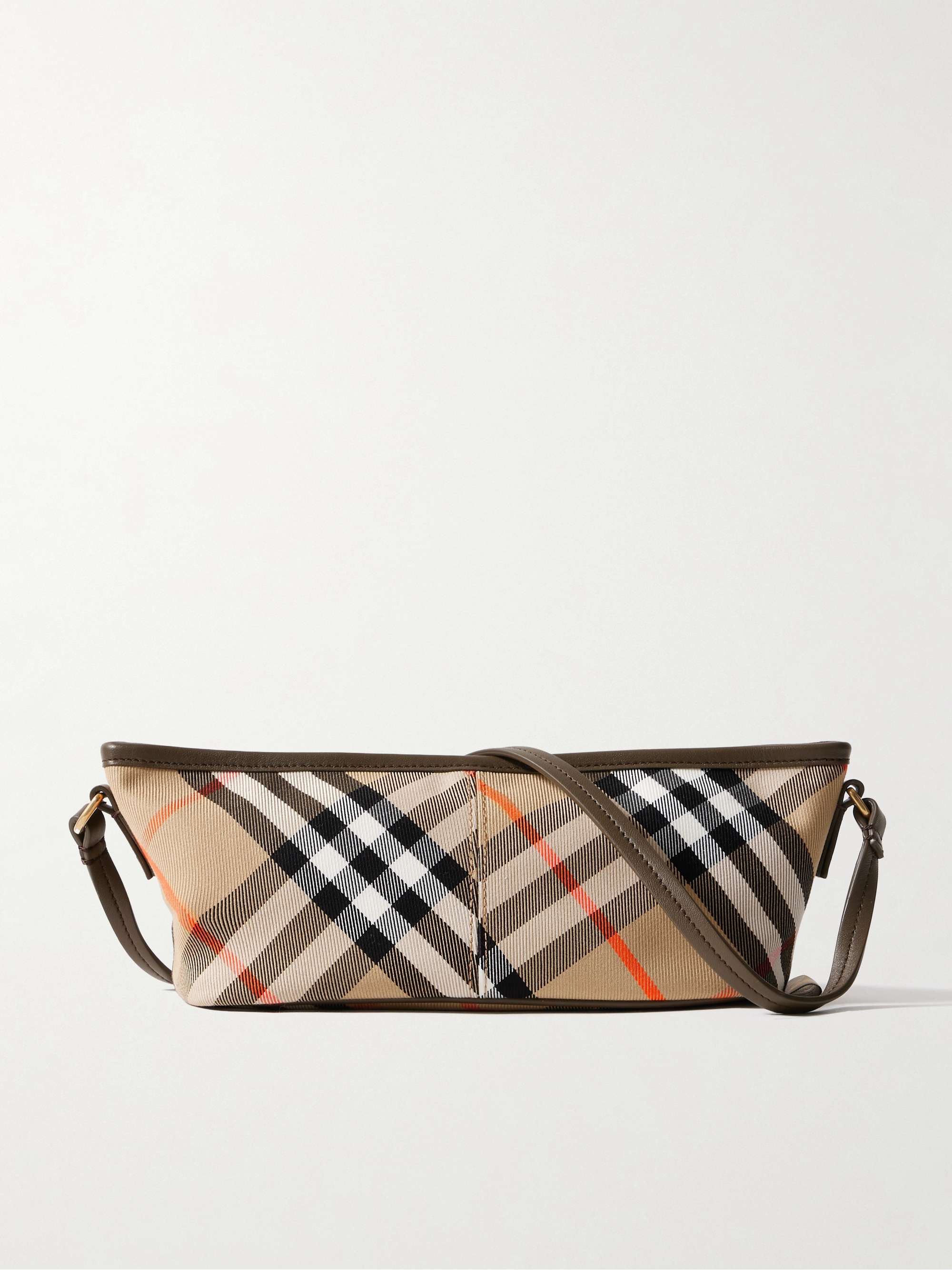 Leather-Trimmed Checked Cotton-Twill Shoulder Bag