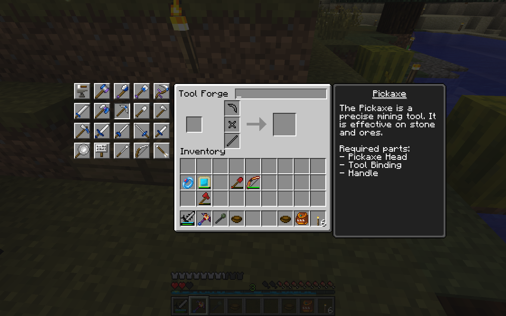 Minecraft mods - Tinker's construct - A tool forge interface showing options for pickaxe parts