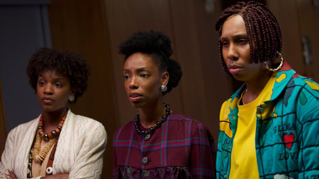 Yaani King Mondschein, Lena Waithe, and Elle Lorraine in &#039;Bad Hair&#039;.