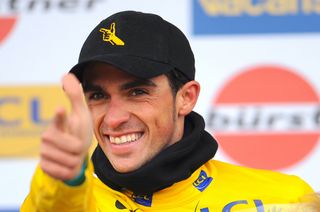 Alberto Contador wearing his 'Pistolero' cap