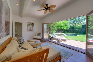 pool house with white sun lounger