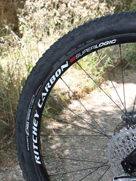 Even the rear rim is carbon fiber to keep the weight down.