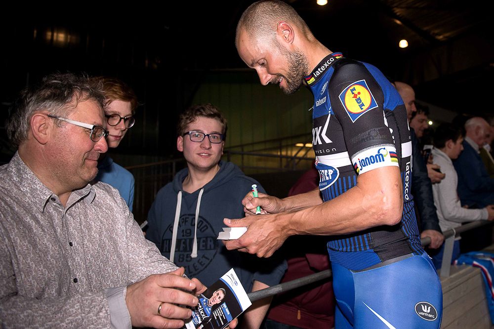 Tom Boonen meets with fans at the Etixx-QuickStep team presentation.
