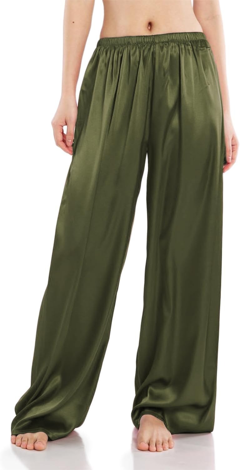 Wantschun, Wide Leg Pajama Pants Satin Silk