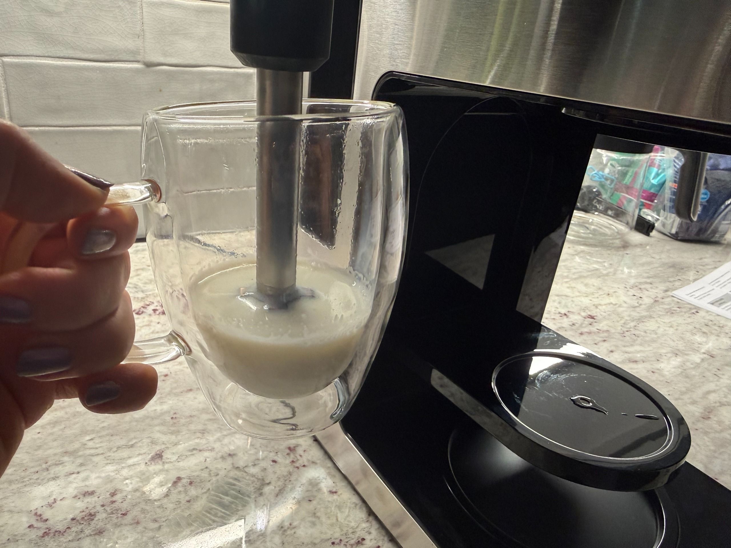 Braun OptiBrew Pro coffee shot and frothed milk
