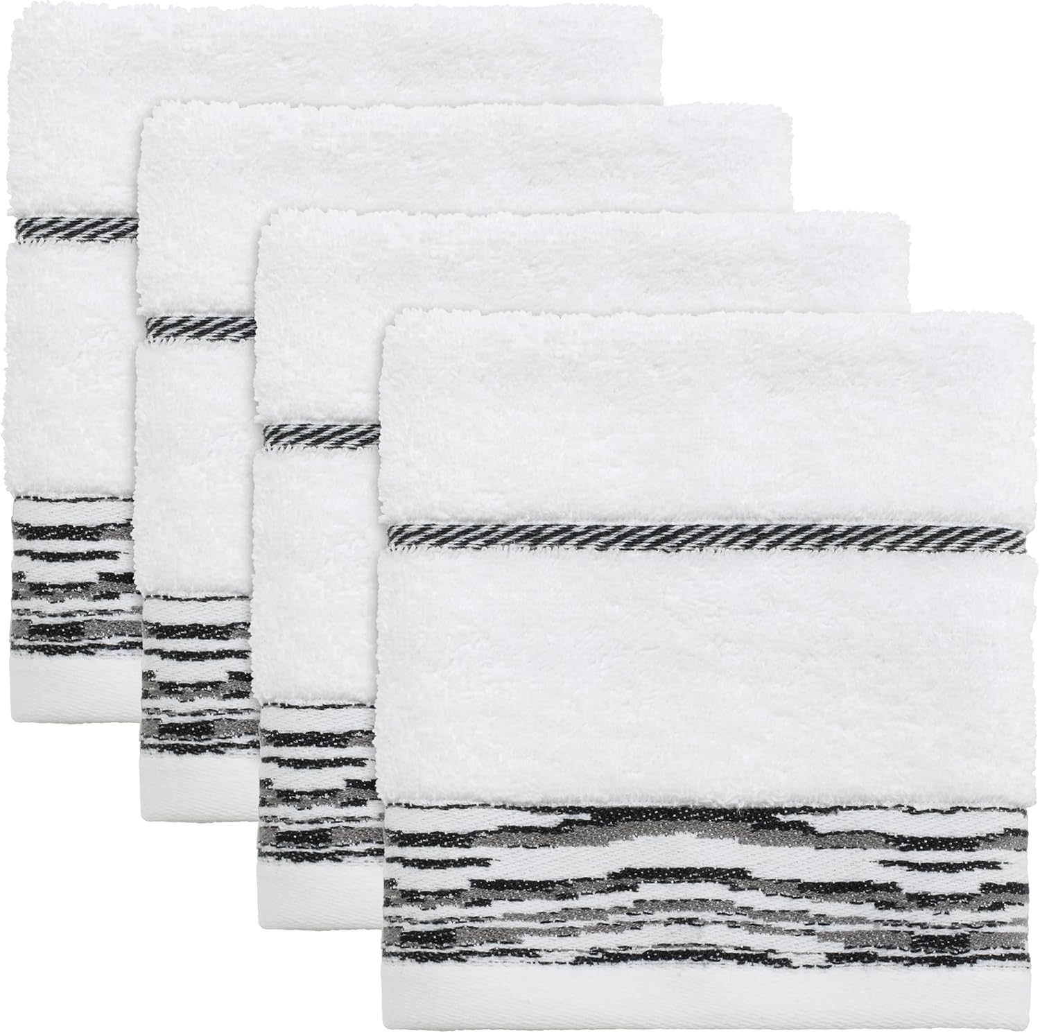 Nicole Miller - Washcloths, Soft &amp;amp; Absorbent Cotton Towels, Dorm Room Essentials, Set of 4 (sydney Collection, White/black)