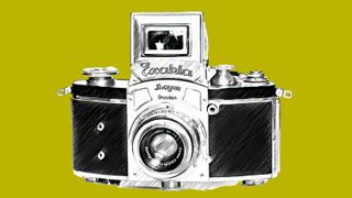 Line drawing of Kine Exakta camera