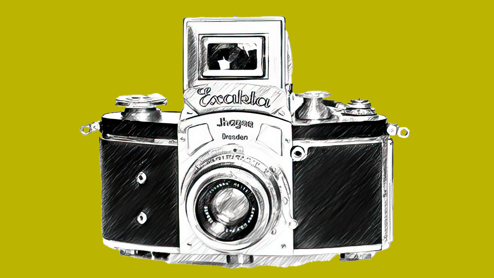 Line drawing of Kine Exakta camera