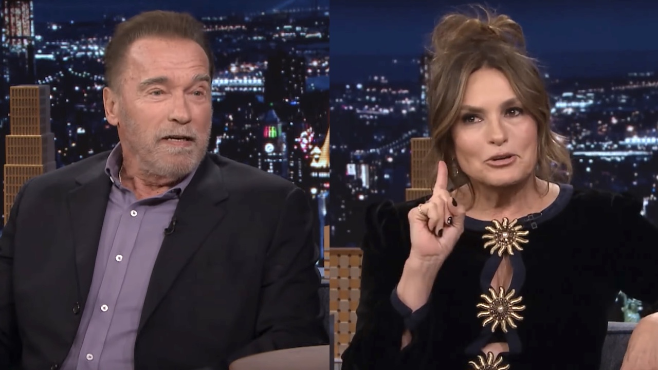 arnold schwarzenegger and mariska hargitay during separate appearances on the tonight show