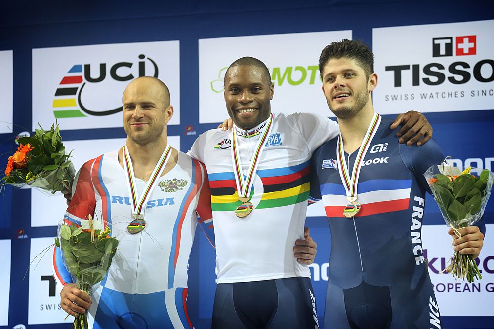 France&rsquo;s Gregory Bauge celebrates his world title in the men's sprint