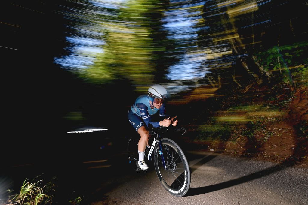 ATHERSTONE ENGLAND OCTOBER 06 Chloe Hosking of Australia and Team Trek Segafredo sprints during the 7th The Womens Tour 2021 Stage 3 a 166km Individual time trial from Atherstone to Atherstone thewomenstour UCIWWT on October 06 2021 in Atherstone England Photo by Justin SetterfieldGetty Images