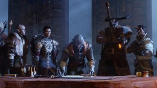 EA Play: Dragon Age characters stand around a ware table