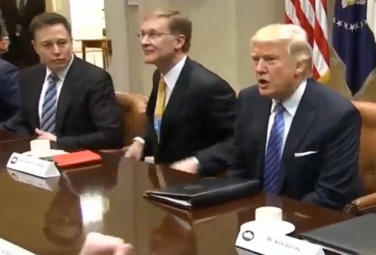 SpaceX founder and CEO Elon Musk, left, at a Jan. 23, 2017 meeting with President Donald Trump. Musk said on June 1 that he will depart the three White House advisory councils on which he serves because President Trump is pulling the United States out of 