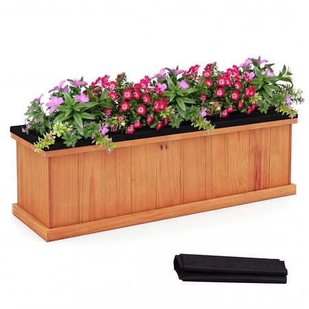 Costway 1 Pcs Wood Raised Garden Bed With Drainage Holes &amp;amp; Liner for Flowers Vegetables Herbs