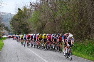 The peloton on stage five of Tirreno-Adriatico 2025