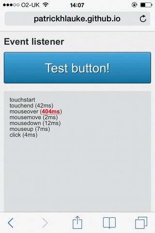 Events fired in iOS Safari, and showing the delay after touchend