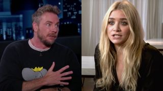 Dax Shepard on Jimmy Kimmel Live and Ashley Olsen interviewed by Pret A Porter, side by side.