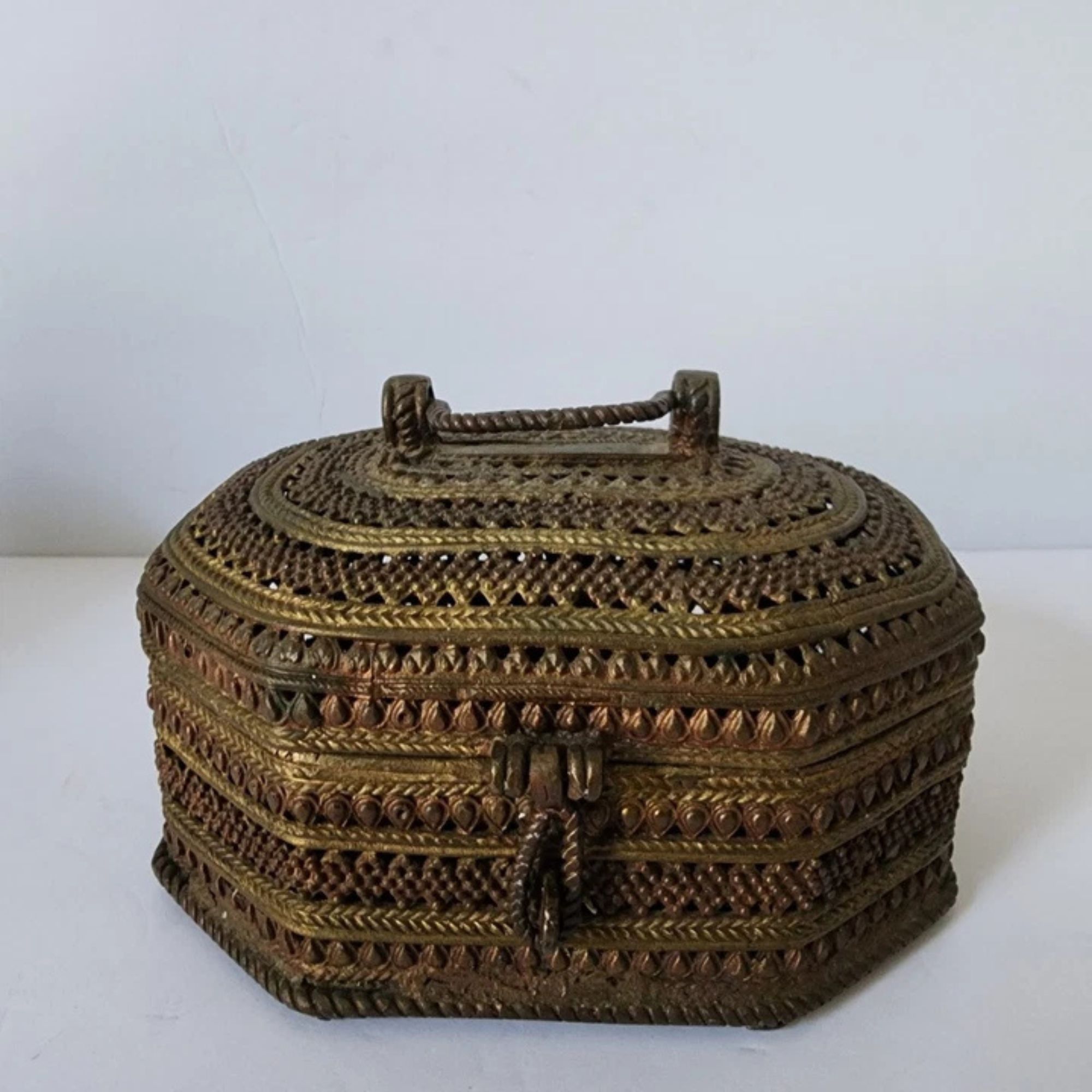 Vintage Brass Jewelry Trinket Box