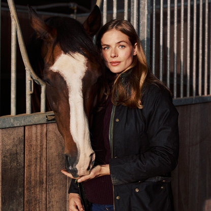 Rosie Tapner with a Barbour Jacket