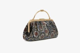 Frame Clutch - Snake-Embossed Leather Black/gold