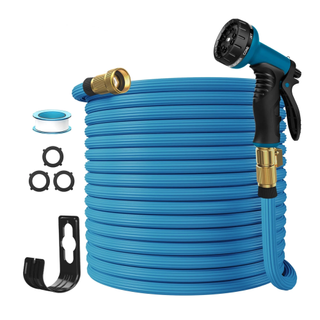 A blue lawn hose