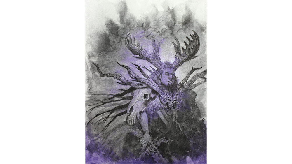 Image of a charcoal abstract character art in progress