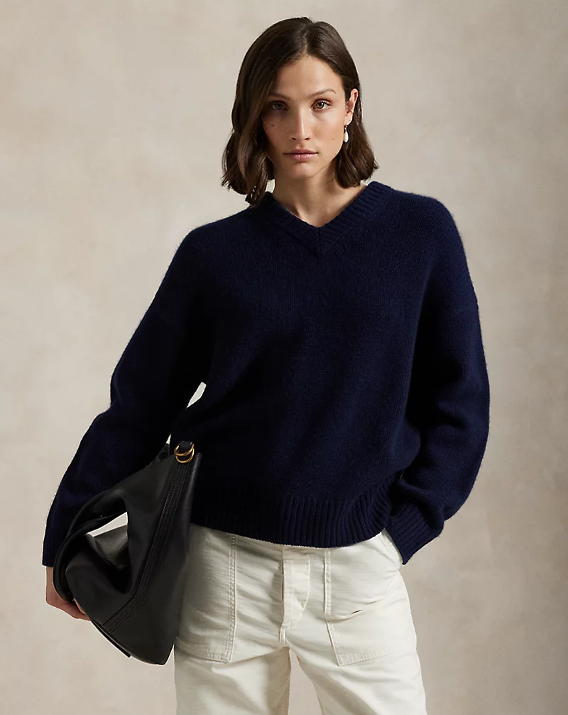 Cashmere High V Neck Sweater