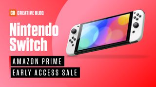 A Nintendo Switch photo on a red background with the text Amazon Prime Early Access Sale.