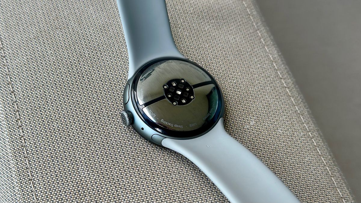 Close-up of the Google Pixel Watch 3&#039;s bottom sensor array