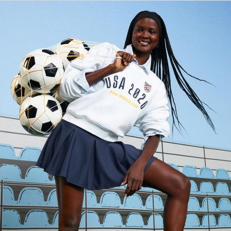 a model wearing old navy world cup merch