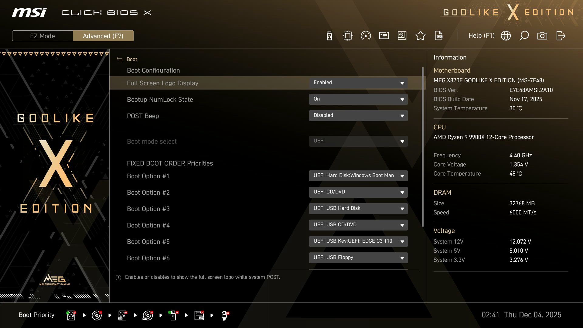 MSI X870E Godlike X - BIOS