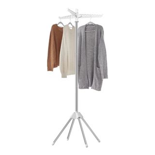 Standing drying rack with three arms holding clothes
