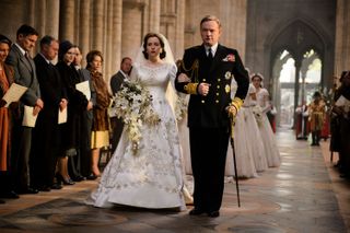 Claire Foy as Queen Elizabeth and Jared Harris as King George in The Crown