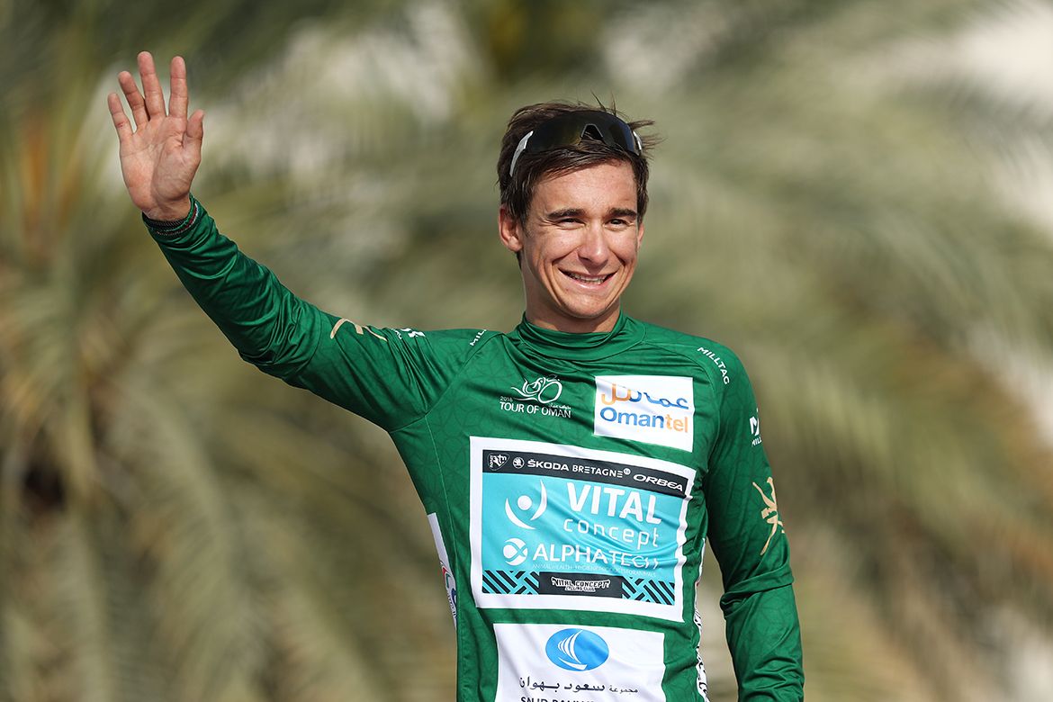 Bryan Coquard (Vital Concept) in the points jersey at the Tour of Oman.
