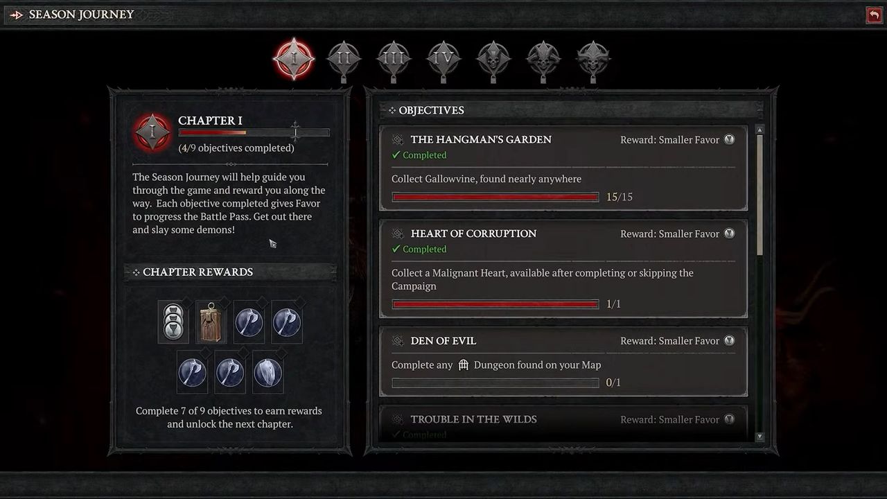 Diablo 4 Scroll of Amnesia - Season Journey menu